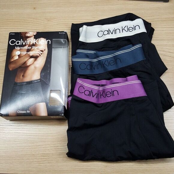 CALVIN KLEIN Mens 3-Pack Small Black Boxer Brief Microfiber Stretch Classic Fit - Picture 1 of 4